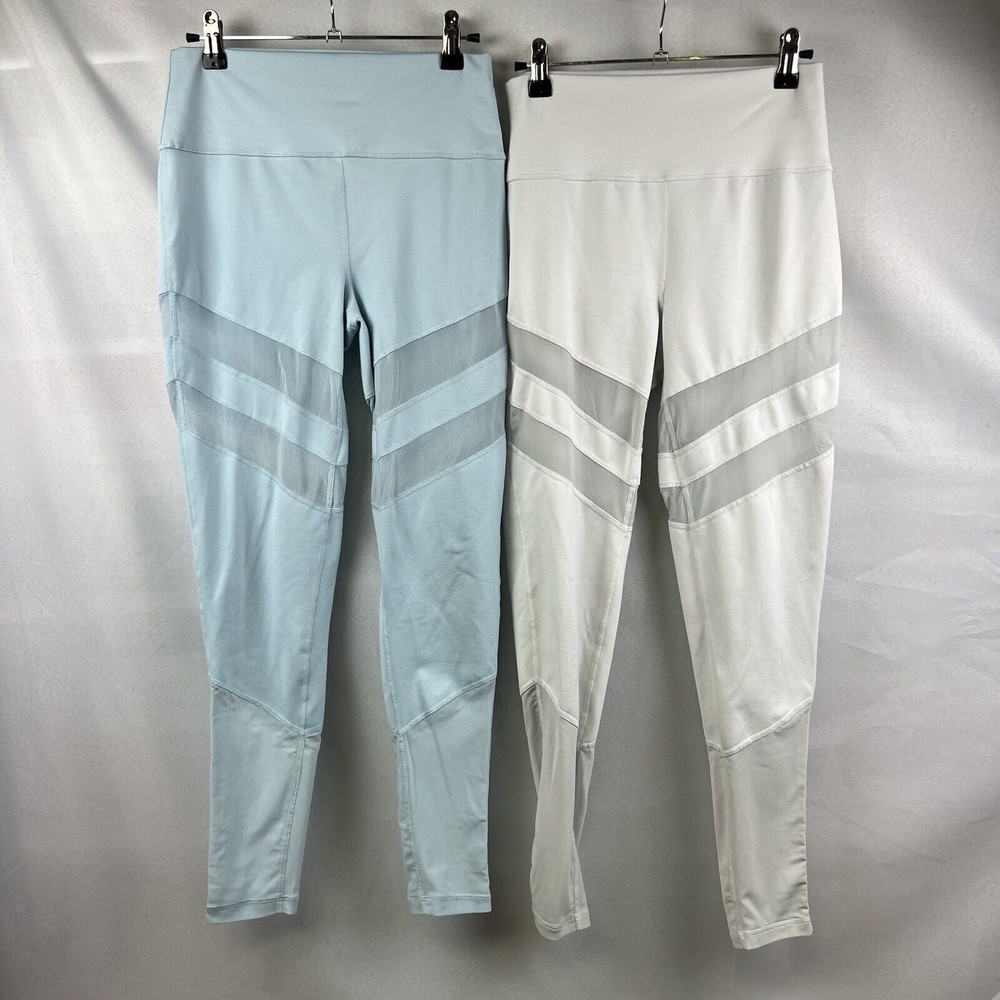 POPFLEX High-Waist Chevron Mesh Leggings in Light Blue and White